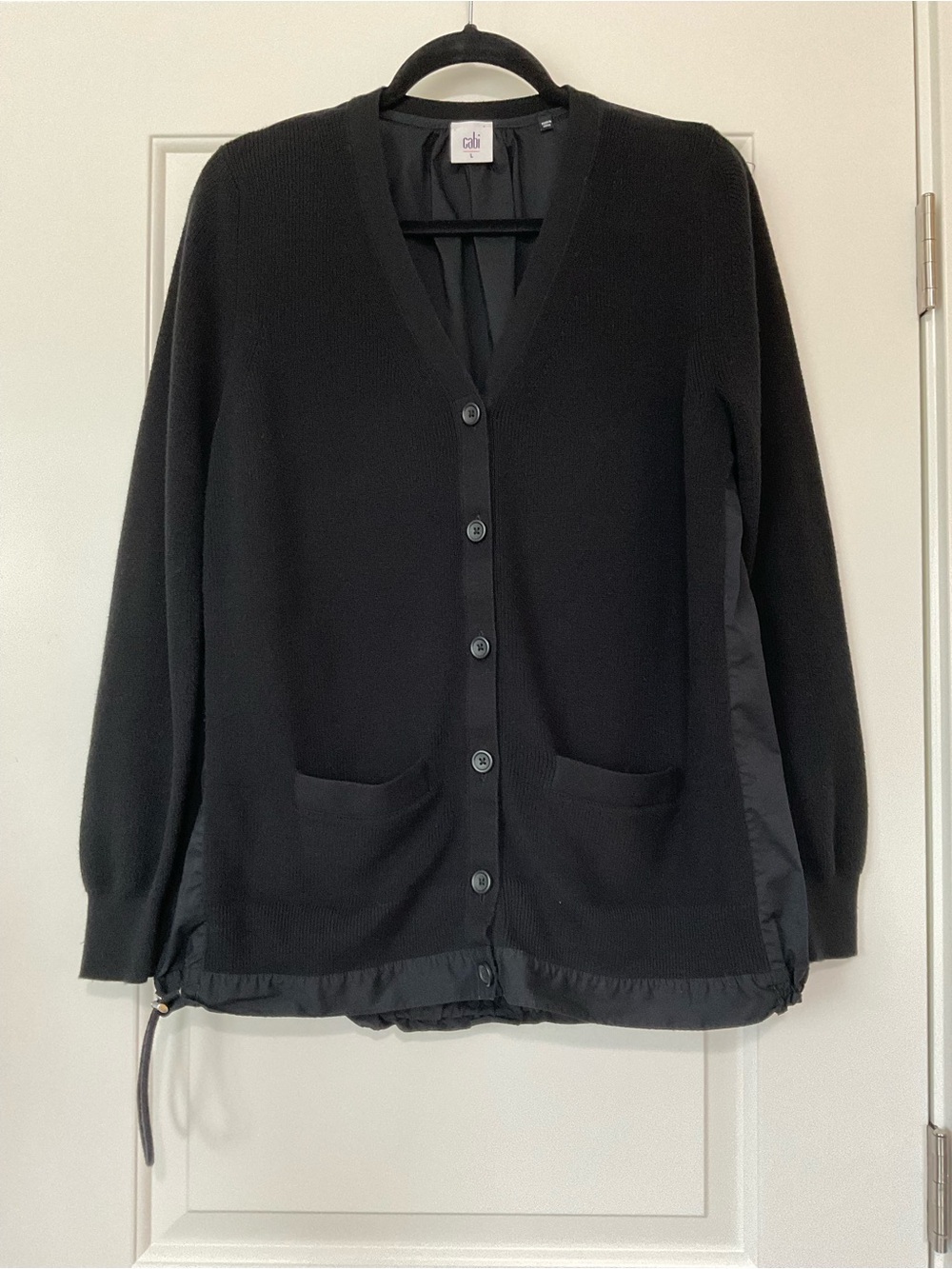 CAbi Black Button-Front Lightweight V-Neck Cardigan